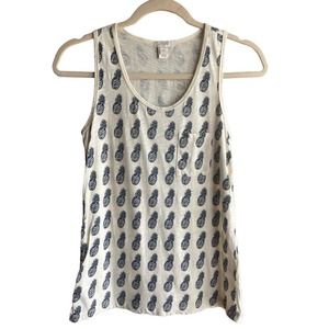 J Crew Pineapple Print Tank Top, 100% Cotton, Front Pocket, Size XXS